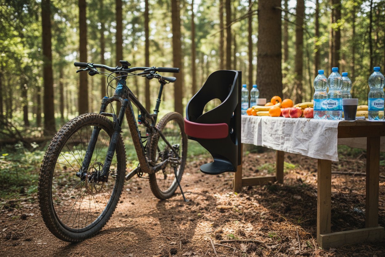 FLAKI Flaschenhalter am Mountainbike im Wald